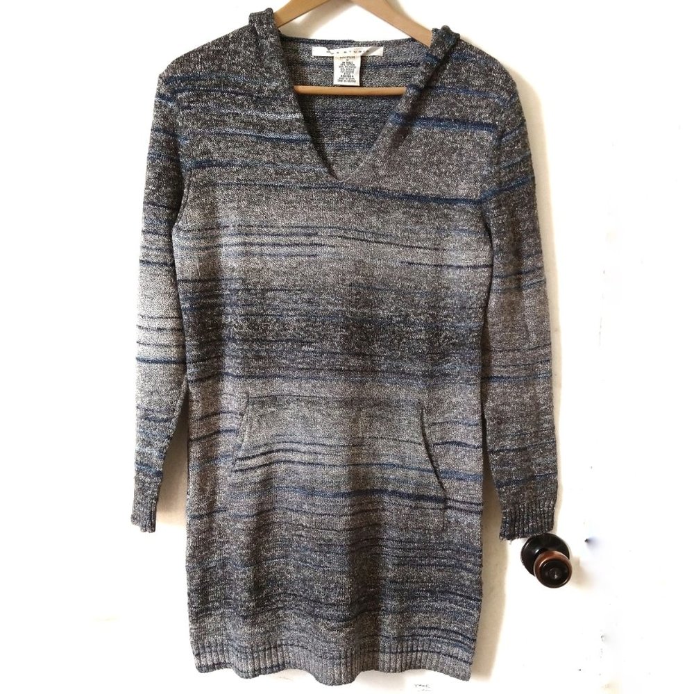 Gray Long Sleeve Hooded Sweater Dress Size Med